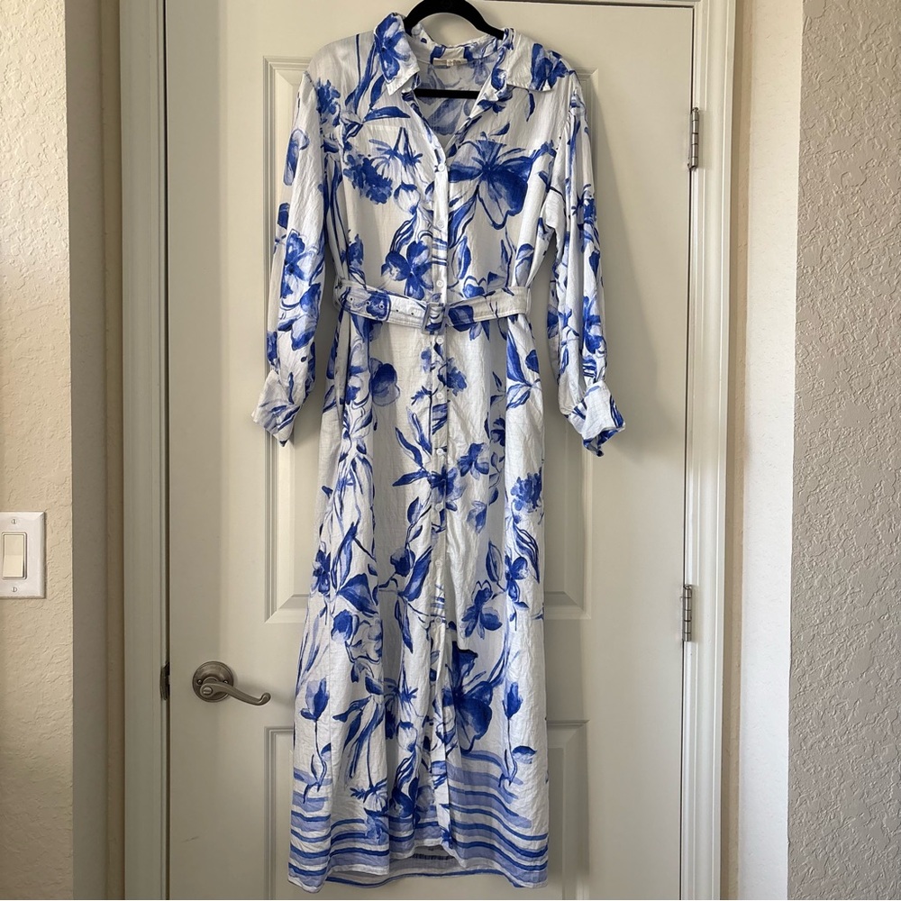 Floral Blue and White Maxi Dress